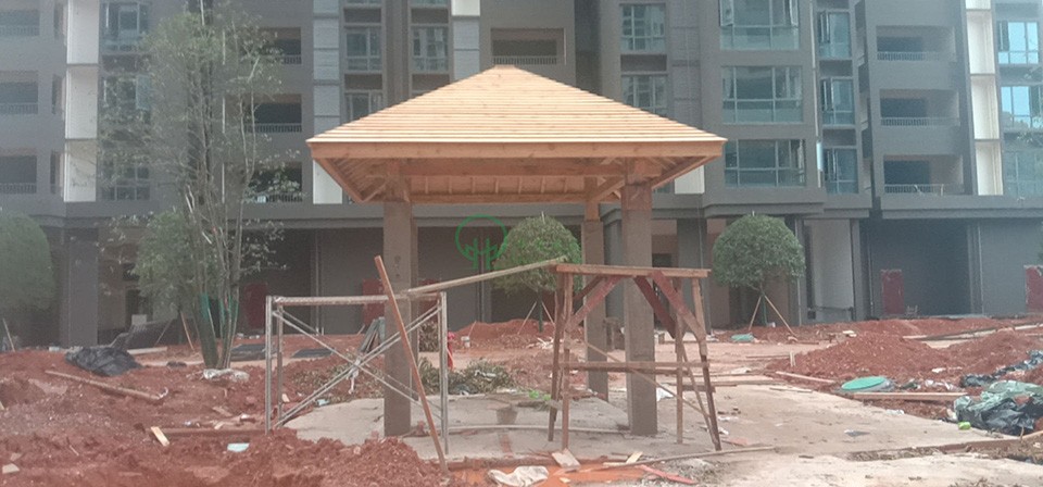 瀏陽防腐木涼亭案例-仿木涼亭安裝現(xiàn)場圖